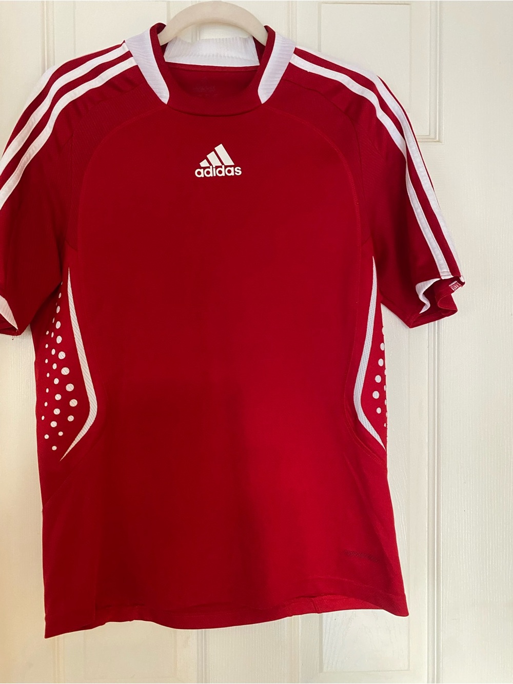 adidas Red Short-Sleeve Soccer Jersey with White Accents